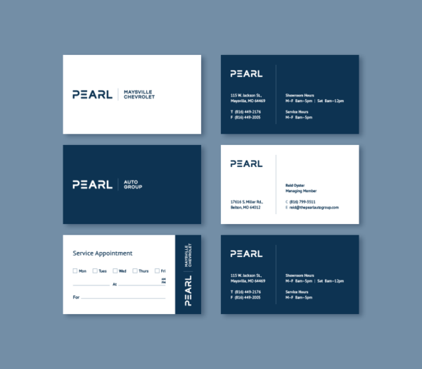 Pearl Auto Group Navy and White Business Cards for Employees, Dealerships and Service Appointments
