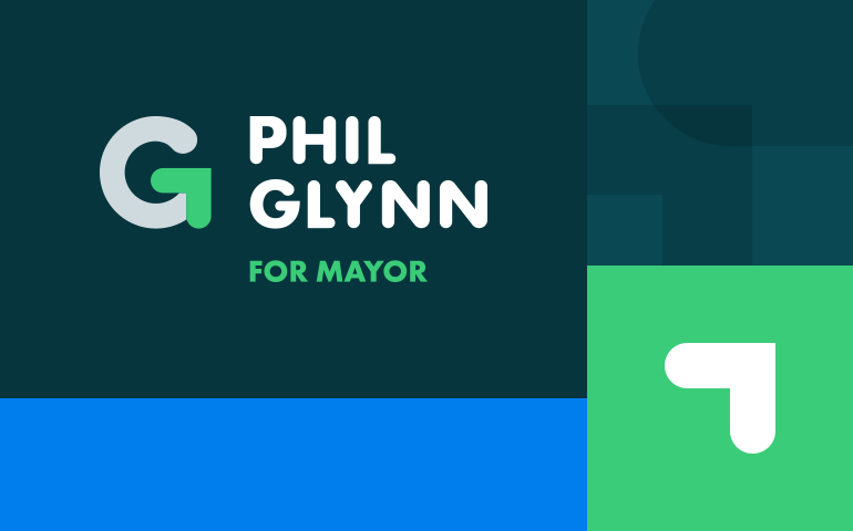 Phil Glynn Logo with Brand Patterns and Colors